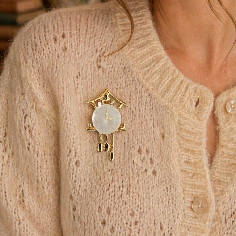 Cuckoo Clock Brooch Vintage Whimsical Pin Pendulum Retro Kitschy Charming Quirky